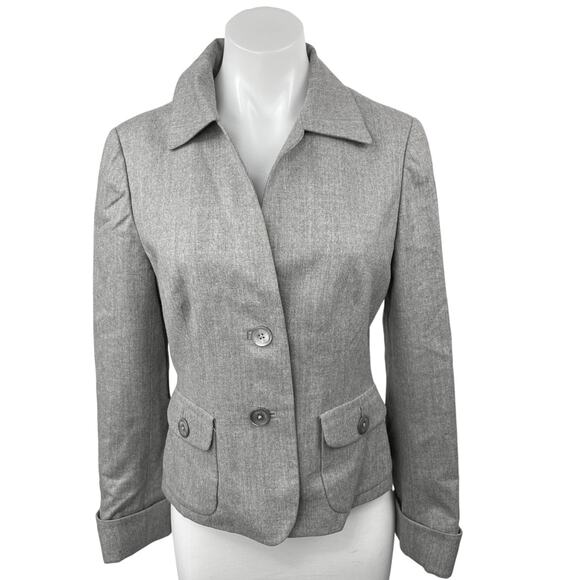 Brooks Brothers Women's Gray 100% Wool Two Button Collar Blazer Jacket Coat 4 - Picture 1 of 5